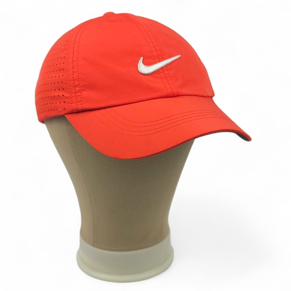 Nike Golf Featherlight Hat Cap Orange Coral Red Adjustable Dri-Fit Perforated